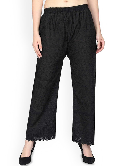 SRISARAS Women Ethnic Motifs Embroidered Wide Leg Cotton Palazzos