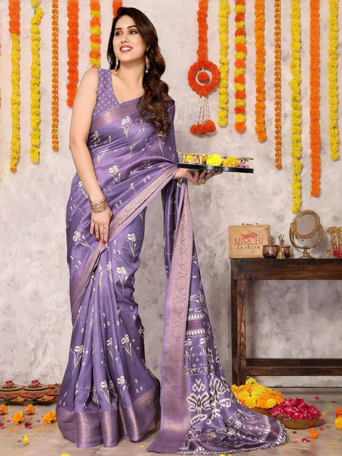 vj fashion Women Floral Zari Silk Blend Saree