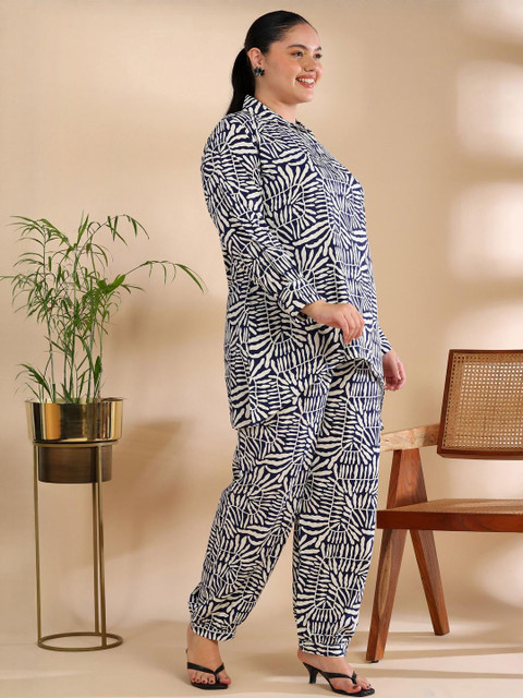 ISHQY Plus Size Printed Pure Cotton Top With Palazzos Co-Ords - Image 4