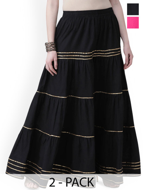 SRISARAS Women Pack of 2 Striped Embellished Flared Ethnic Palazzos