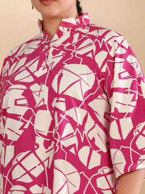 ISHQY Plus Size Floral Printed Pure Cotton Tunic With Trousers Co-Ords - Image 2