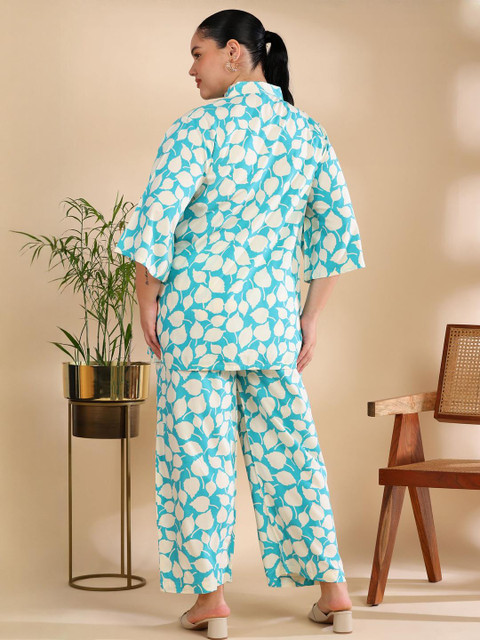 ISHQY Printed Pure Cotton Mandarin Collar Plus Size Tunic With Trouser Co-Ords - Image 7