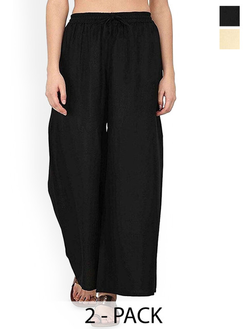 SRISARAS Women Pack Of 2 Wide Leg Cotton Ethnic Palazzos