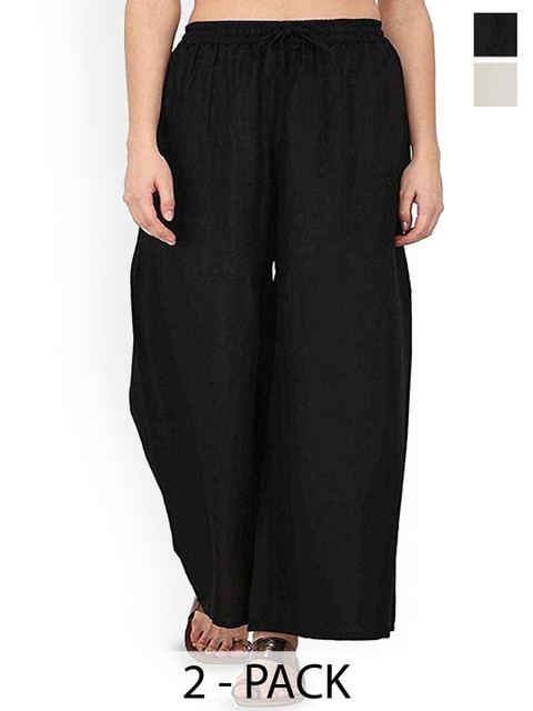 SRISARAS Women Pack Of 2 Wide Leg Coton Palazzos