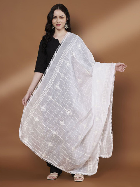Zamour Geometric Embroidered Thread Work Pure Cotton Dupatta