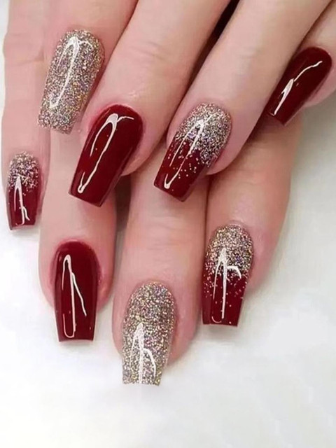 Vembley Maroon 24 Pcs Reusable Artificial Nails