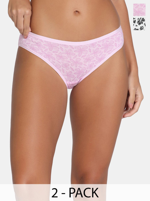 Zivame Pack Of 2 Printed Low-Rise Hipster Briefs ZI28D9-BriWhi Pirouet