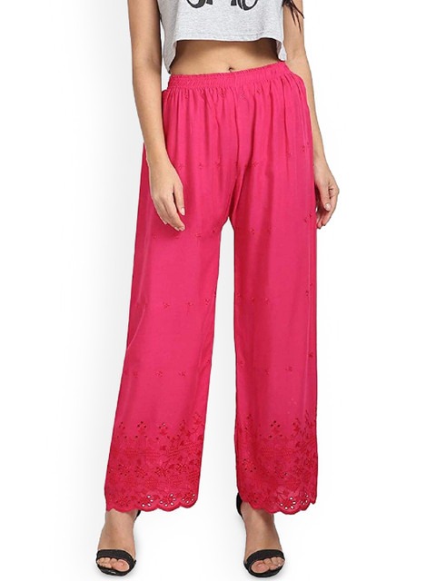 SRISARAS Women Floral embroidered Straight Fit Cotton Palazzos