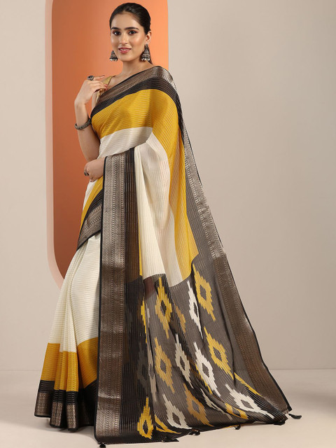 Libas Striped Zari Silk Blend Saree - Image 3