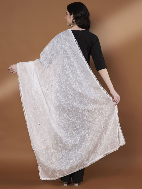 Zamour Floral Embroidered Sequinned Pure Cotton Dupatta - Image 4