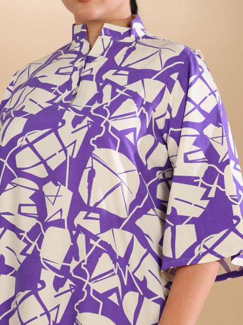 ISHQY Plus Size Printed Pure Cotton Round Neck Top With Palazzos Co-Ords - Image 2