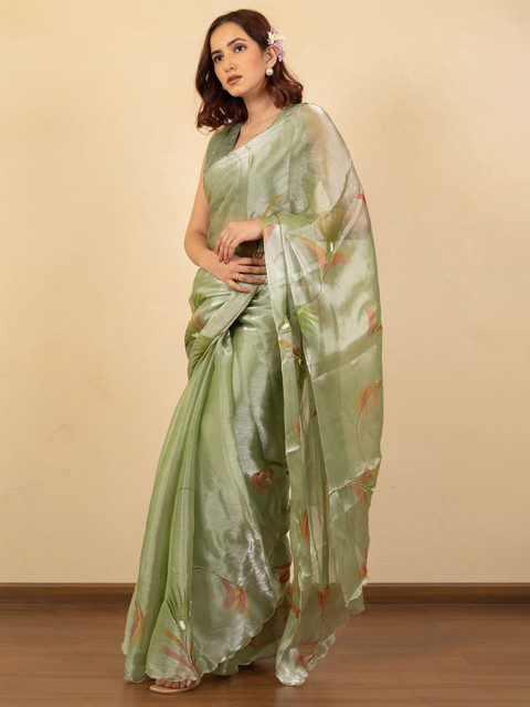 KALINI Floral Printed Jimmy Choo Organza Saree - Image 3