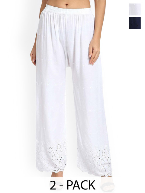 SRISARAS Women Pack Of 2 Ethnic Embroidered Straight Fit Cotton Palazzos