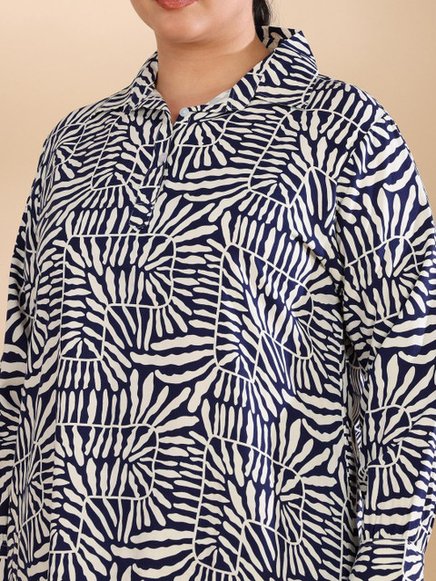 ISHQY Plus Size Printed Pure Cotton Top With Palazzos Co-Ords - Image 2