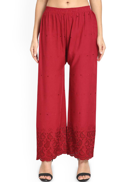 SRISARAS Women Ethnic Motif Embroidered Flared Cotton Palazzo