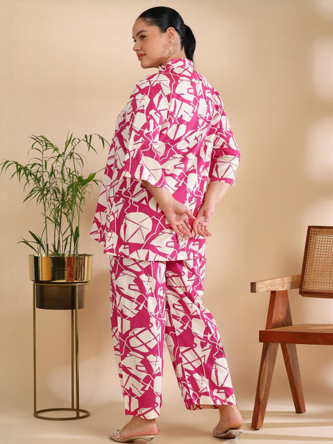 ISHQY Plus Size Floral Printed Pure Cotton Tunic With Trousers Co-Ords - Image 6