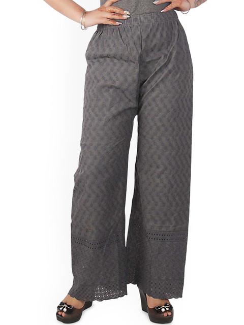 SRISARAS Women Floral Embroidered Straight Fit Cotton Palazzos