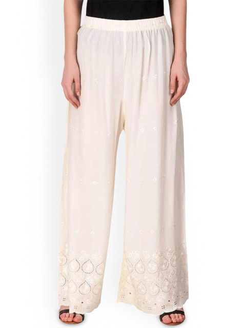 SRISARAS Women Floral Embroidered Wide Leg Regular Palazzos