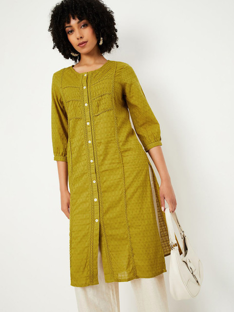 max Women Woven Design Daily Cotton Straight Kurta