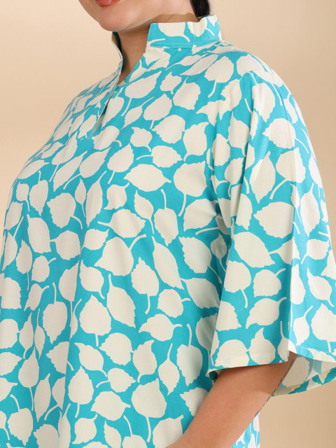 ISHQY Printed Pure Cotton Mandarin Collar Plus Size Tunic With Trouser Co-Ords - Image 2