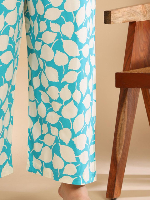 ISHQY Printed Pure Cotton Mandarin Collar Plus Size Tunic With Trouser Co-Ords - Image 3