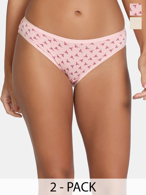 Zivame Pack Of 2 Printed Low-Rise Hipster Briefs ZI28D9-GreySnd EngRose