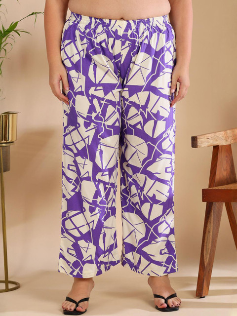 ISHQY Plus Size Printed Pure Cotton Round Neck Top With Palazzos Co-Ords - Image 3