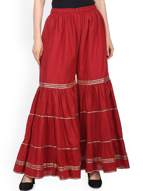SRISARAS Women Embellished Flared Fit Cotton Palalzzos