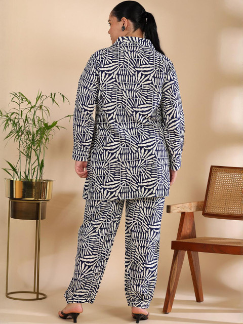 ISHQY Plus Size Printed Pure Cotton Top With Palazzos Co-Ords - Image 5