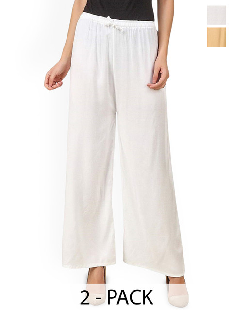 SRISARAS Women Pack of 2 Straight Palazzos