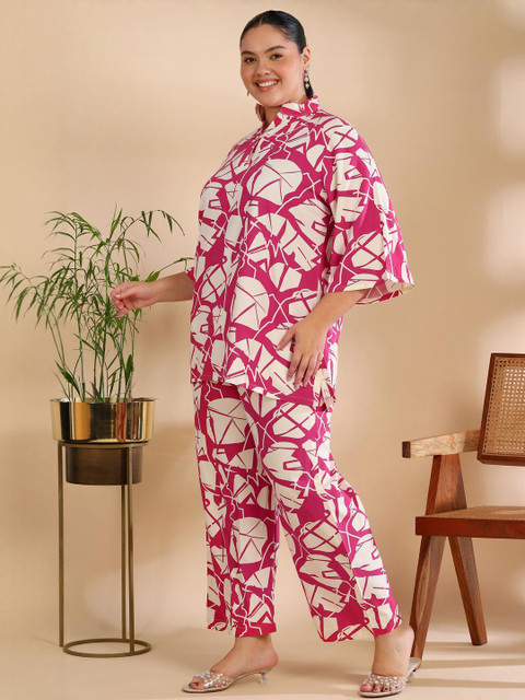 ISHQY Plus Size Floral Printed Pure Cotton Tunic With Trousers Co-Ords - Image 4