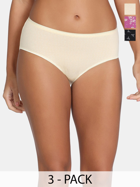 Zivame Pack Of 3 Printed Low-Rise Hipster Briefs ZI28CP-GreySnd RoseSorb B Bea