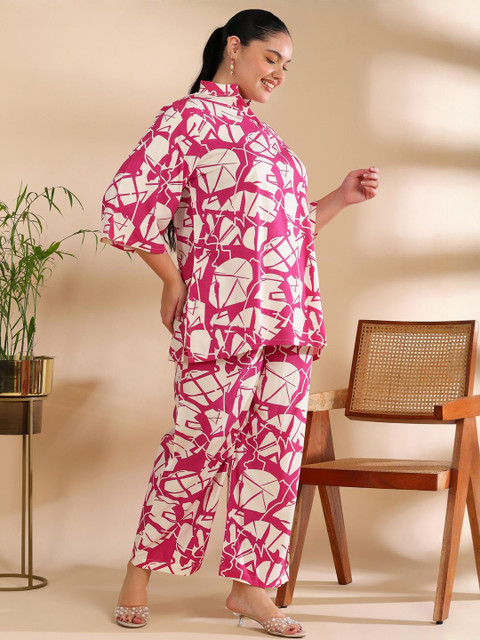 ISHQY Plus Size Floral Printed Pure Cotton Tunic With Trousers Co-Ords - Image 5