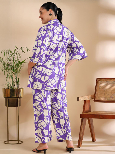 ISHQY Plus Size Printed Pure Cotton Round Neck Top With Palazzos Co-Ords - Image 5