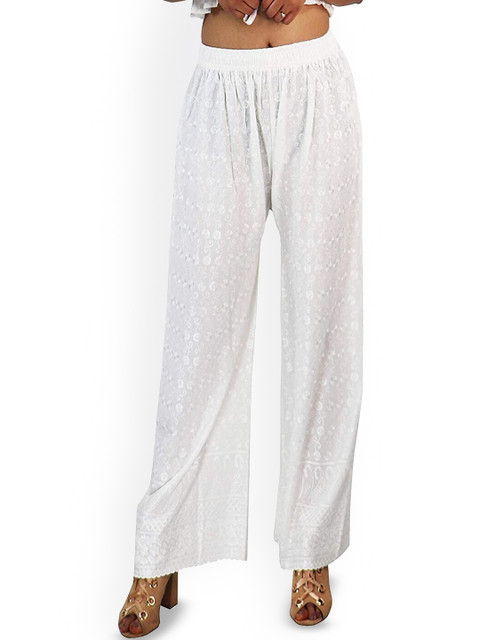 SRISARAS Women Ethnic Motifs Embroidered Wide Leg Cotton Ethnic Palazzos