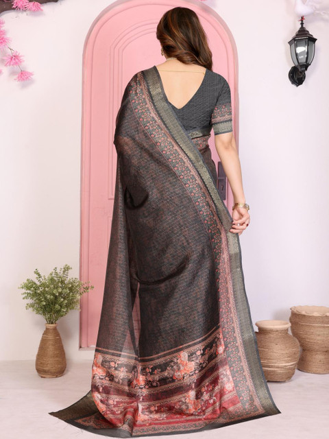 VJ FASHION Women Printed Dola Silk Blend Saree with Unstitched Blouse Piece - Image 3