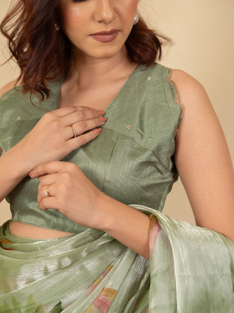 KALINI Floral Printed Jimmy Choo Organza Saree - Image 6
