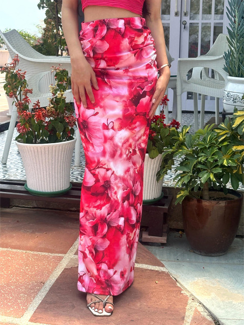 TANDUL Floral Printed Flared Maxi Skirt