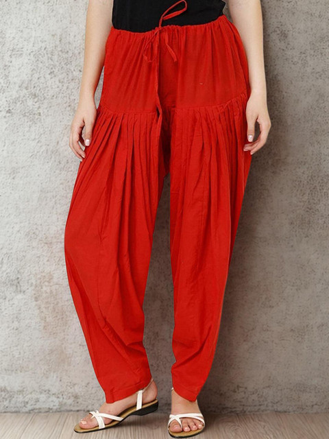 Mytrendzs Red Pure Cotton Pleated Patiala Salwar