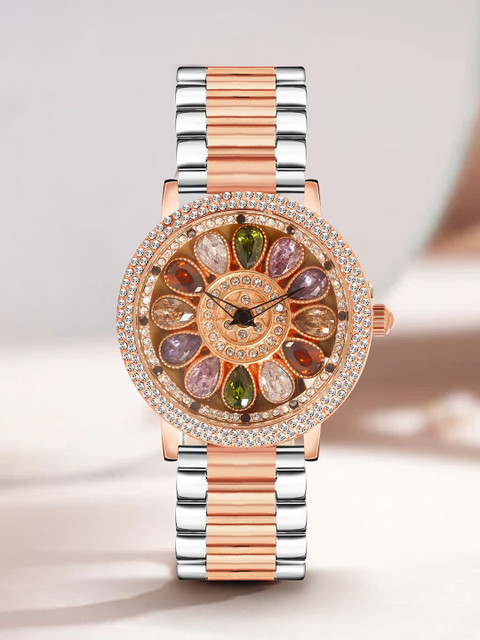 IIK COLLECTION Women Embellished Dial & Stainless Steel Straps Analogue Watch IIK-3225W