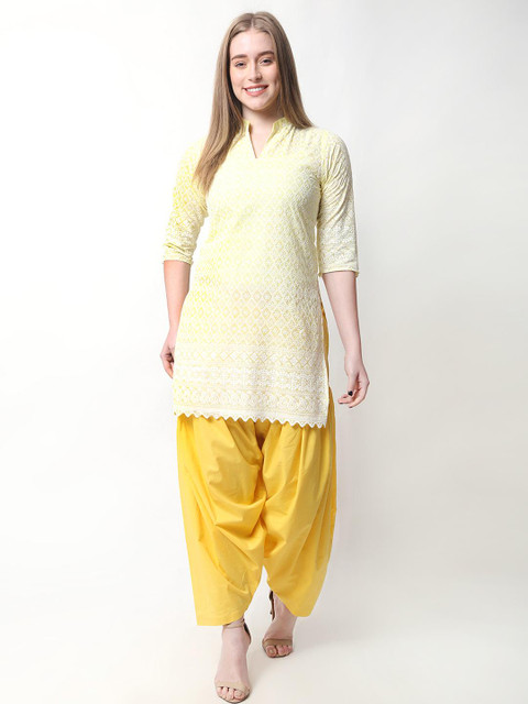 Mytrendzs Yellow Pure Cotton Pleated Patiala Salwar
