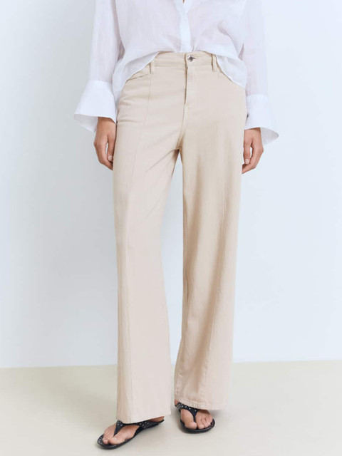 MANGO Women Straight Fit Cotton Linen Jeans