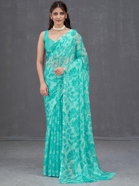 Garden Vareli Ethnic Motifs Print Pure Chiffon Saree with Satin Unstitched Blouse Piece