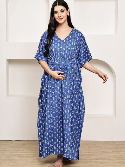 Secret Wish Women Printed Maternity Kaftan Nightdress