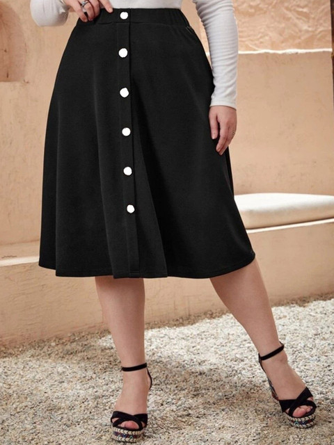 Tripursundari Fashion Plus Size Denim Buttoned A-Line Midi Skirt