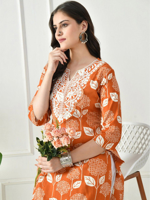 PHYSIL Women Floral Printed Daily Cotton Straight Kurta