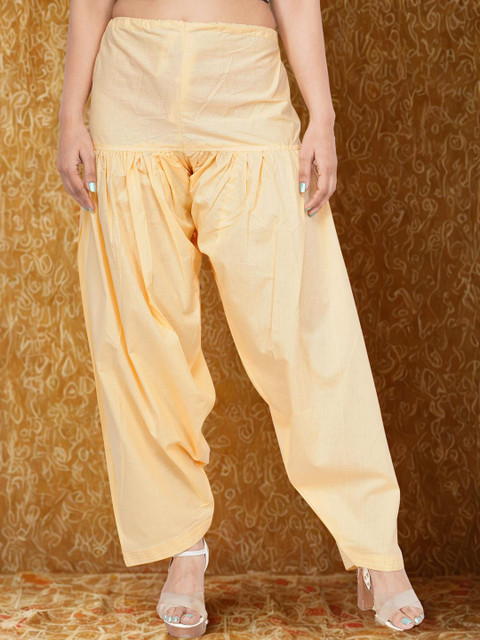 Mytrendzs Women Cream Cotton Pleated Patiala Salwar