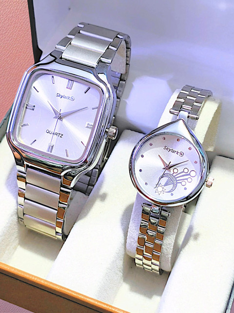 Skylark Unisex Pack of 2 Stainless Steel Bracelet Style Straps Analogue Watch