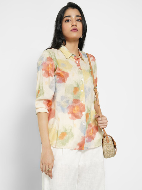 AKKRITI BY PANTALOONS Modal Shirt Collar Printed Tunic