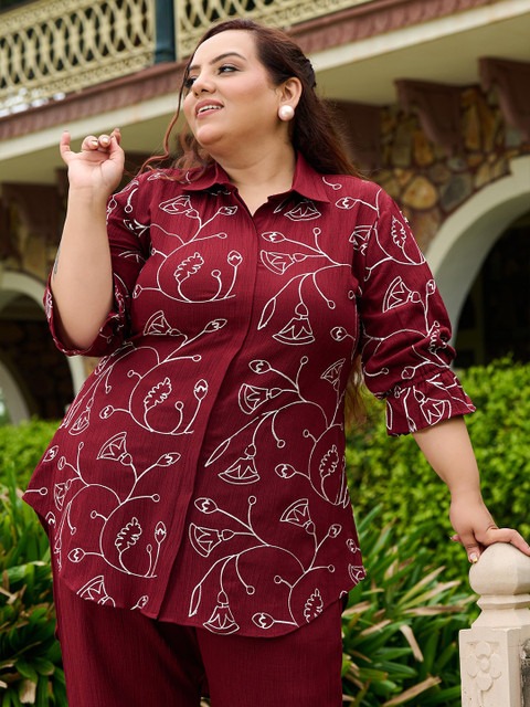 PrettyPlus by Desinoor.com Embroidered Shirt Collar Plus Size Top With Trousers Co-ord Set - Image 6